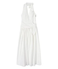 Poplin Long Sleeveless Dress With Bowed Waistline