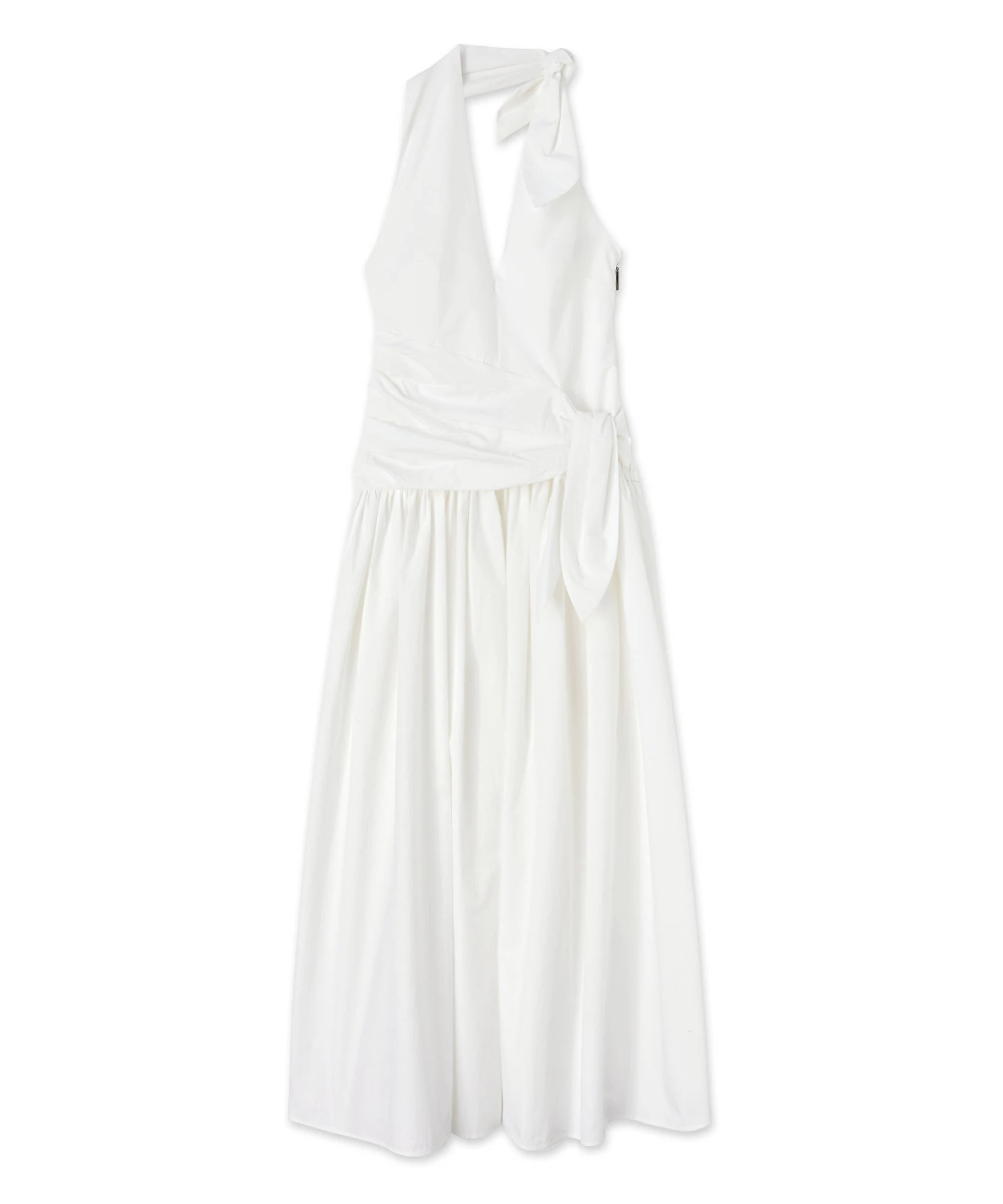 Poplin Long Sleeveless Dress With Bowed Waistline