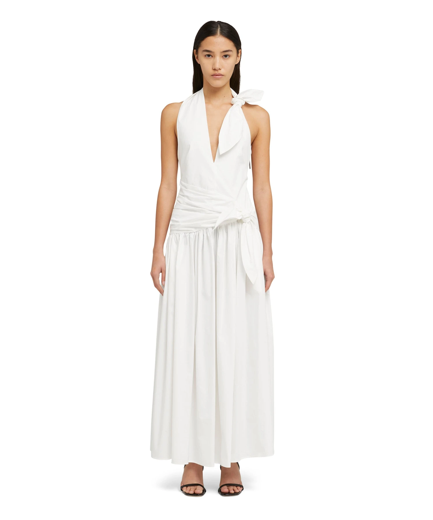 Poplin Long Sleeveless Dress With Bowed Waistline - Image 2