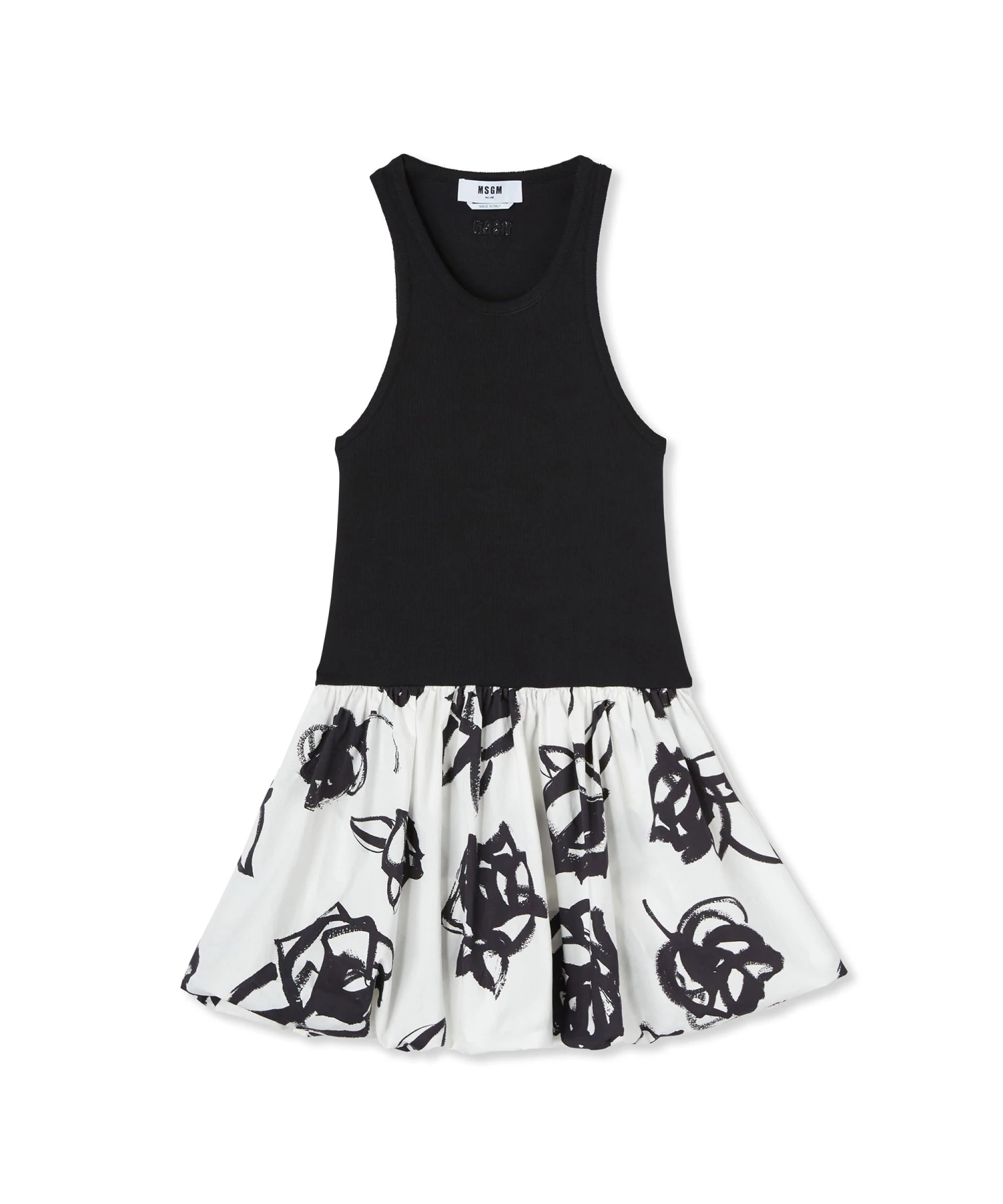 Ribbed Jersey Dress With Poplin Printed Skirt