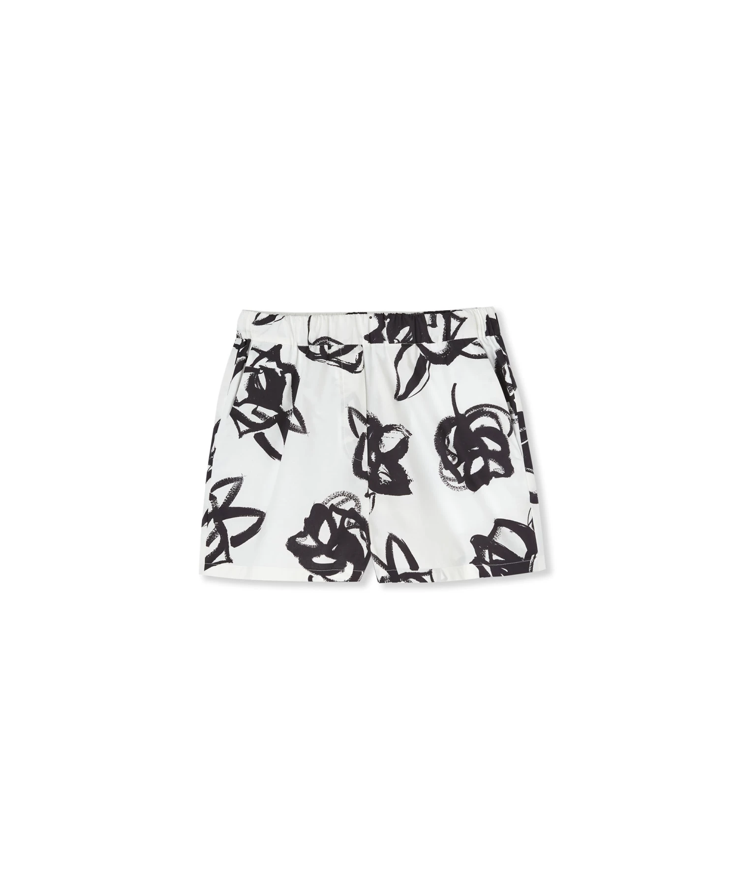Poplin Shorts With Brushstroke Rose Print