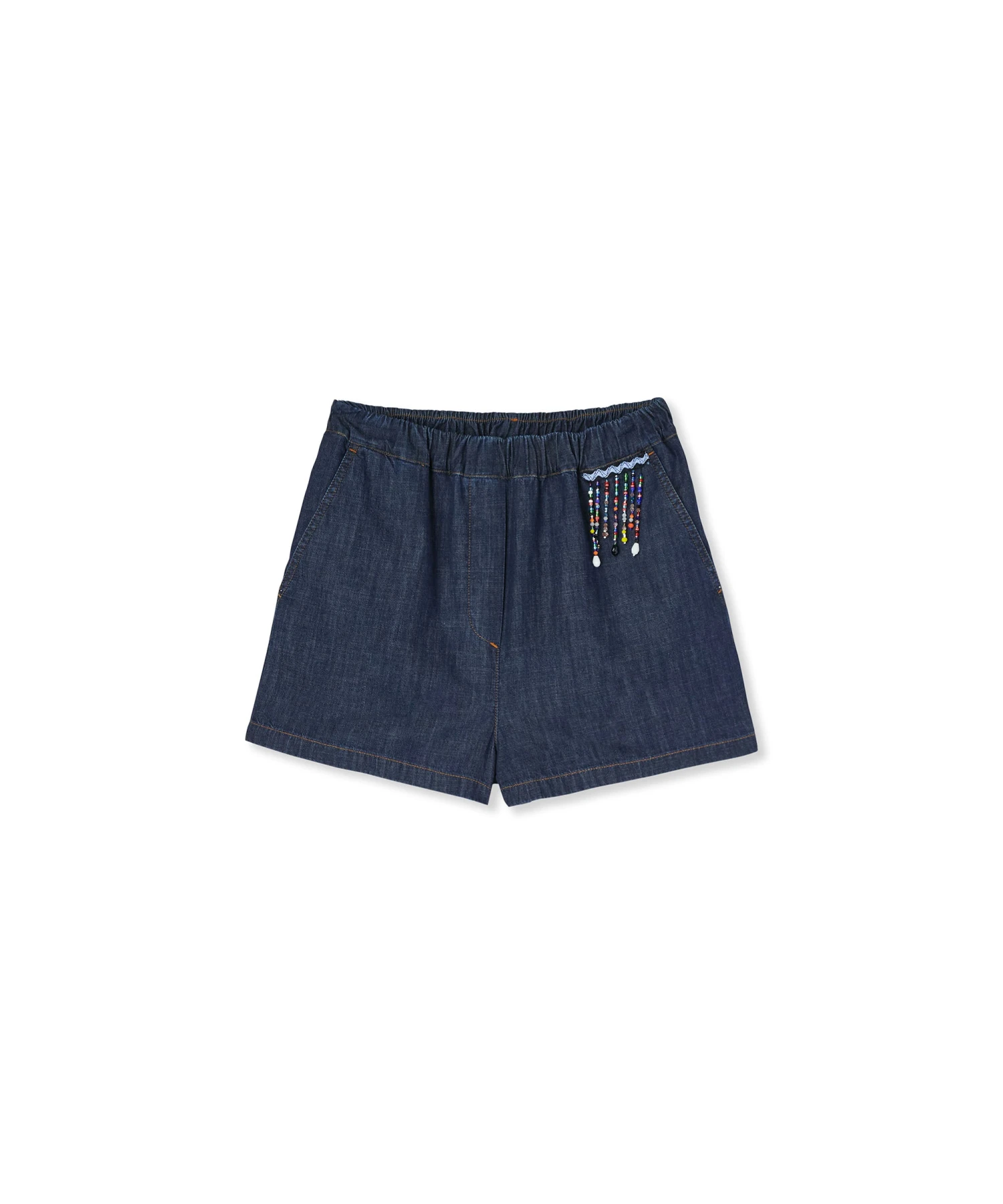 Light Denim Blue Shorts With Beaded Application