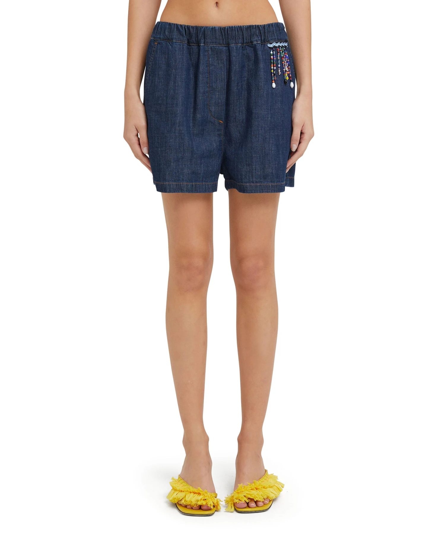 Light Denim Blue Shorts With Beaded Application - Image 2