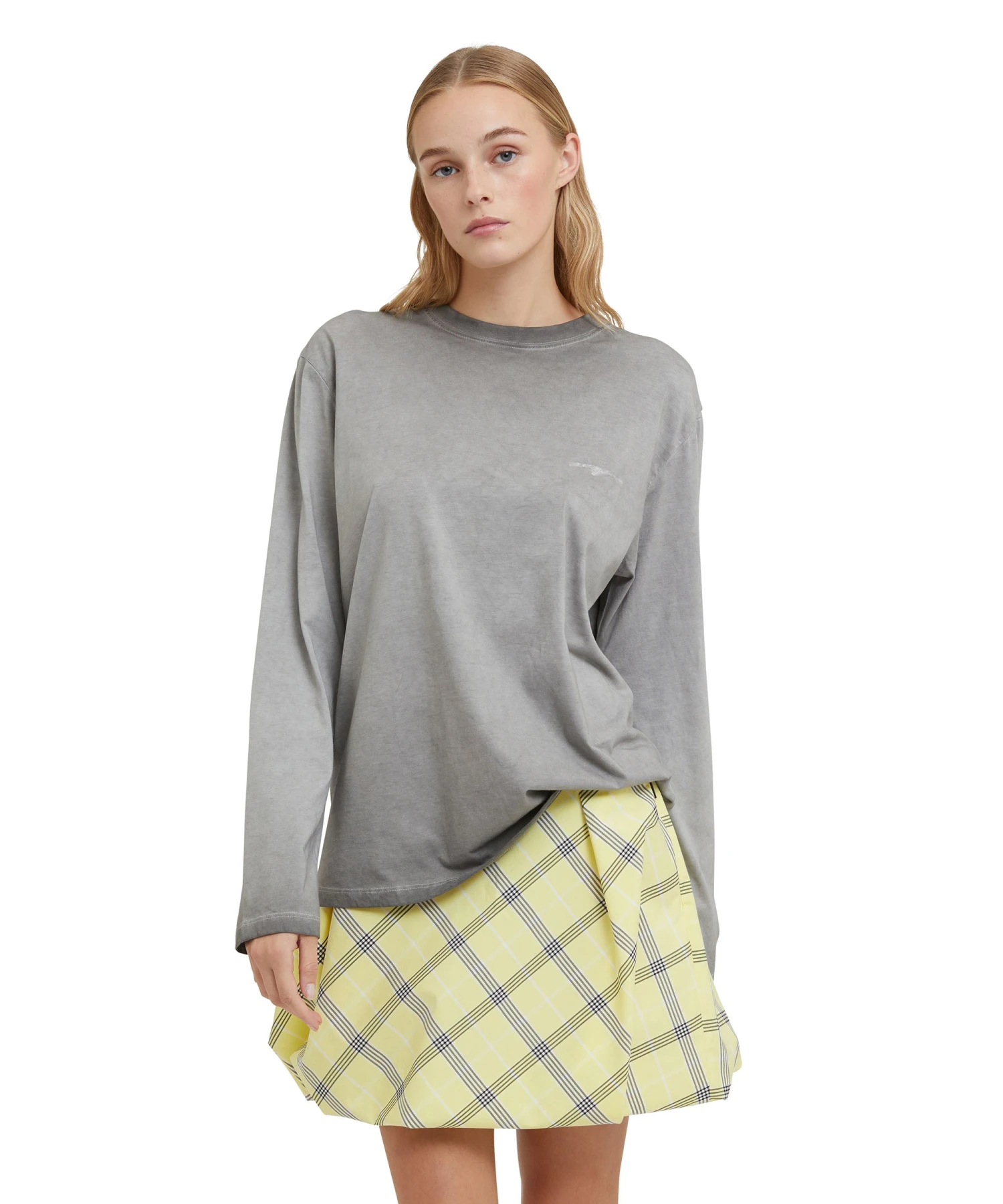 Poplin Check Wide Mini Skirt - Image 5