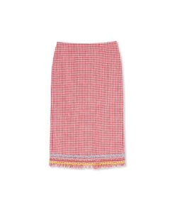 Fringed Vichy Tweed Midi Skirt