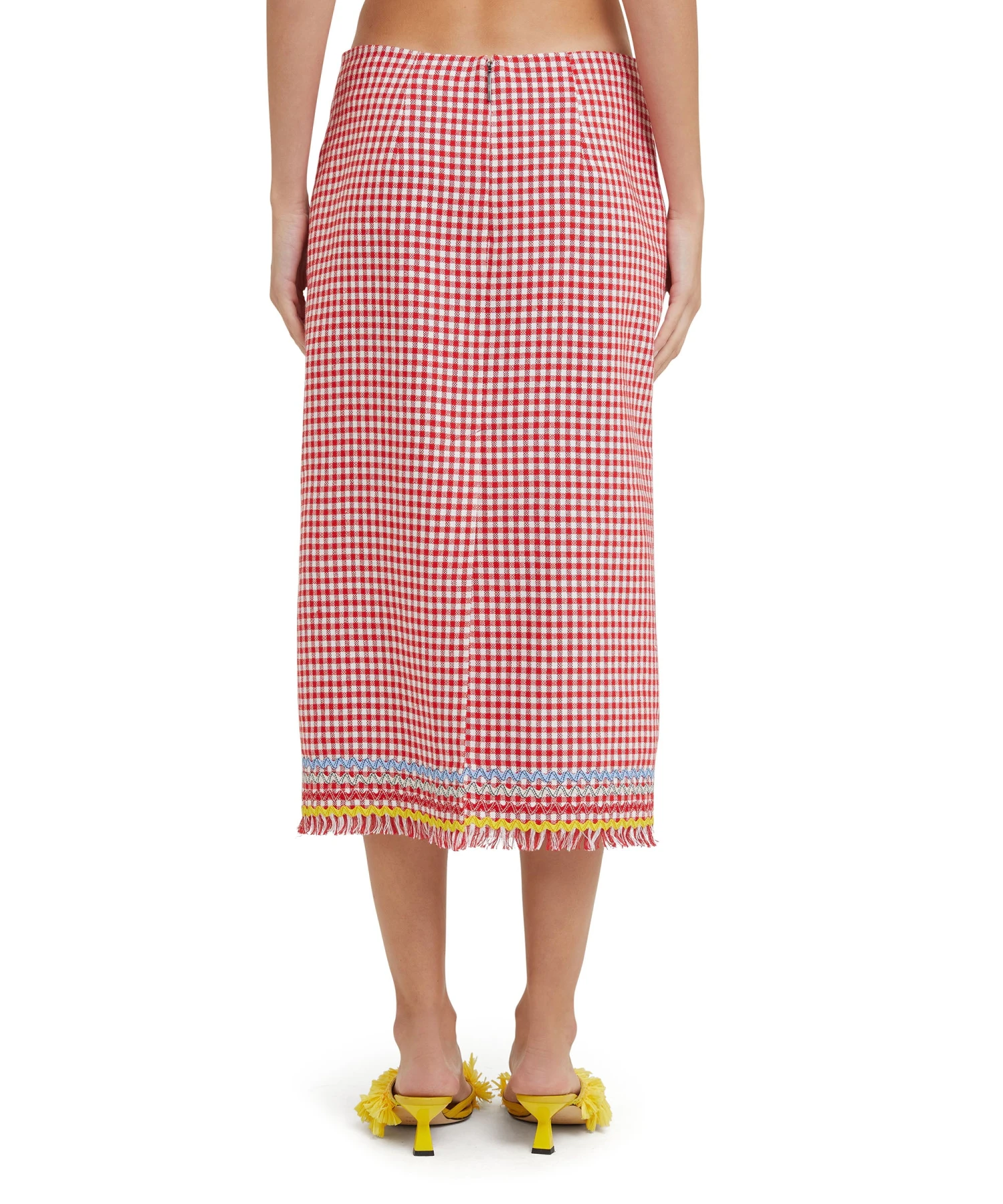 Fringed Vichy Tweed Midi Skirt - Image 3