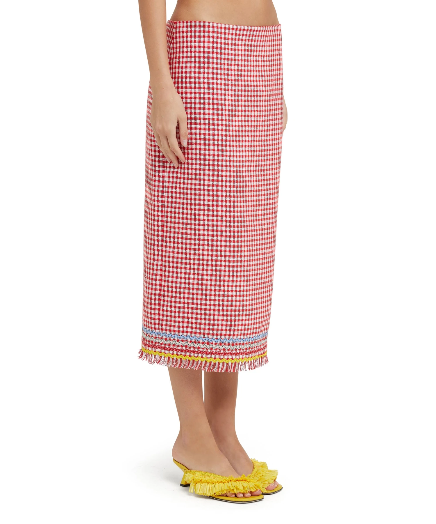 Fringed Vichy Tweed Midi Skirt - Image 4