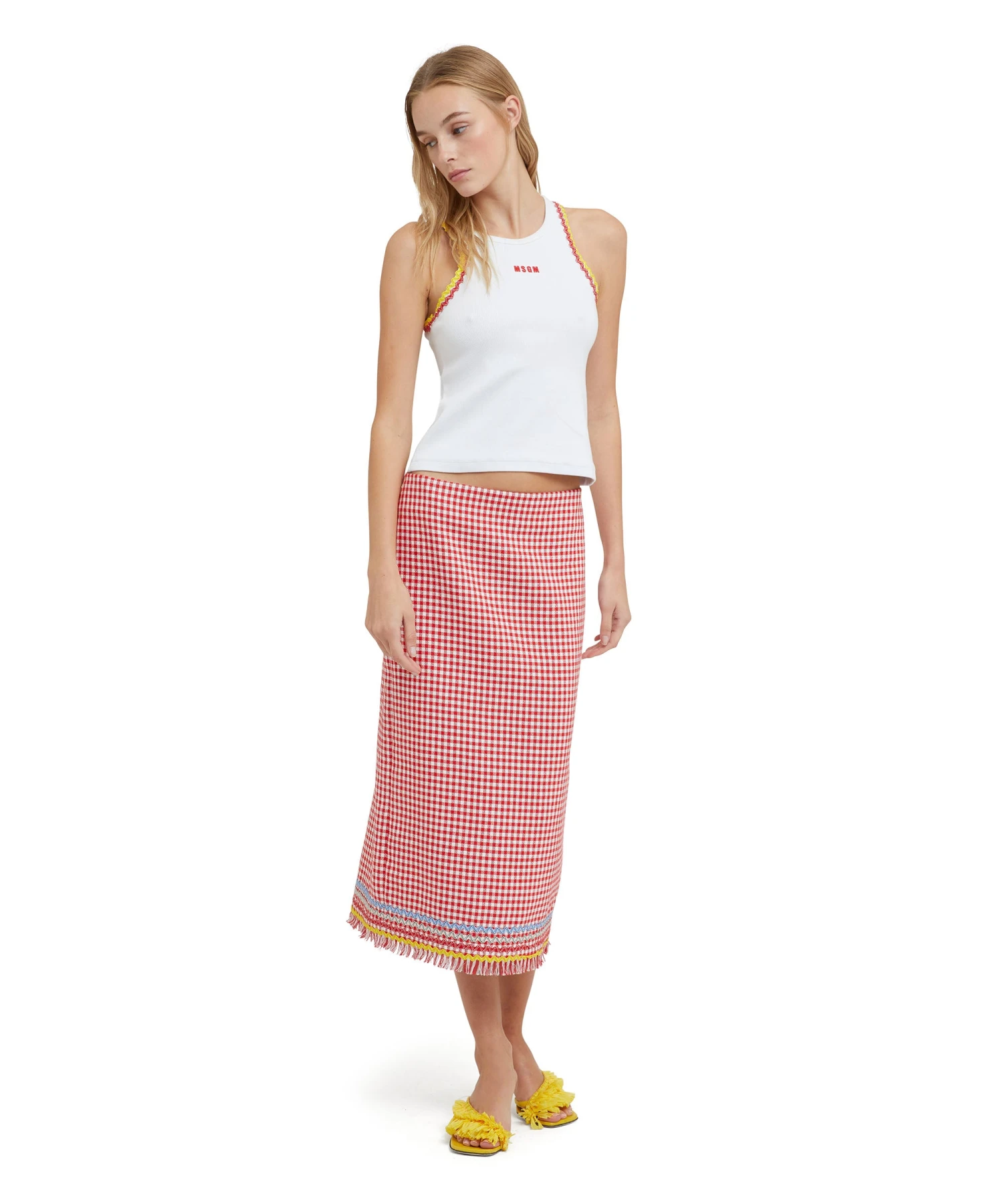 Fringed Vichy Tweed Midi Skirt - Image 5