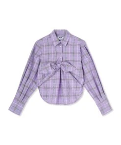 Poplin Check Crop Top With Knot