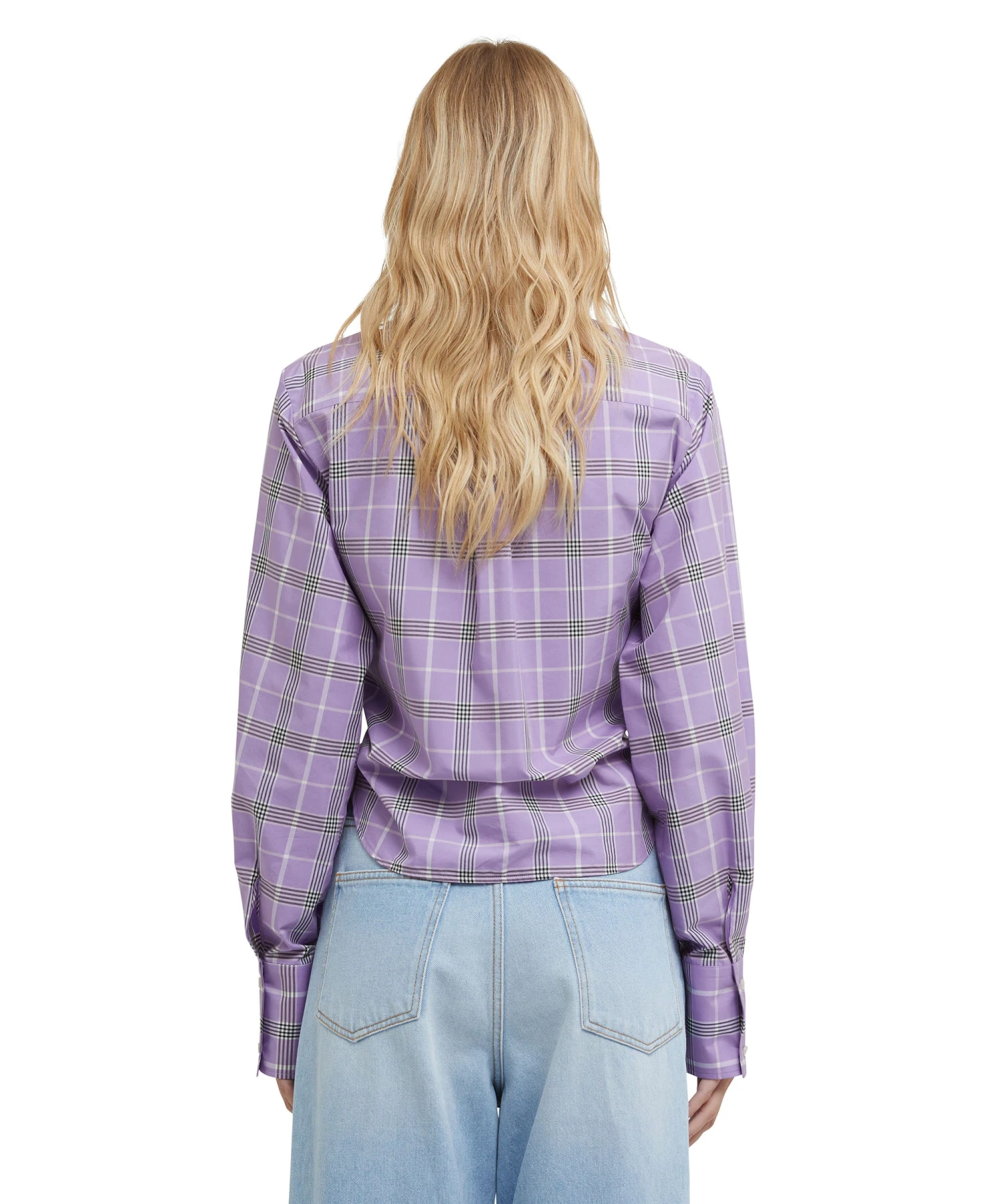Poplin Check Crop Top With Knot - Image 3