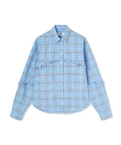 Poplin Check Shirt With Small Ruffles