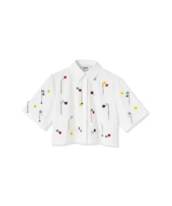 Short Sleeve Crop Shirt With Embroidered Beads