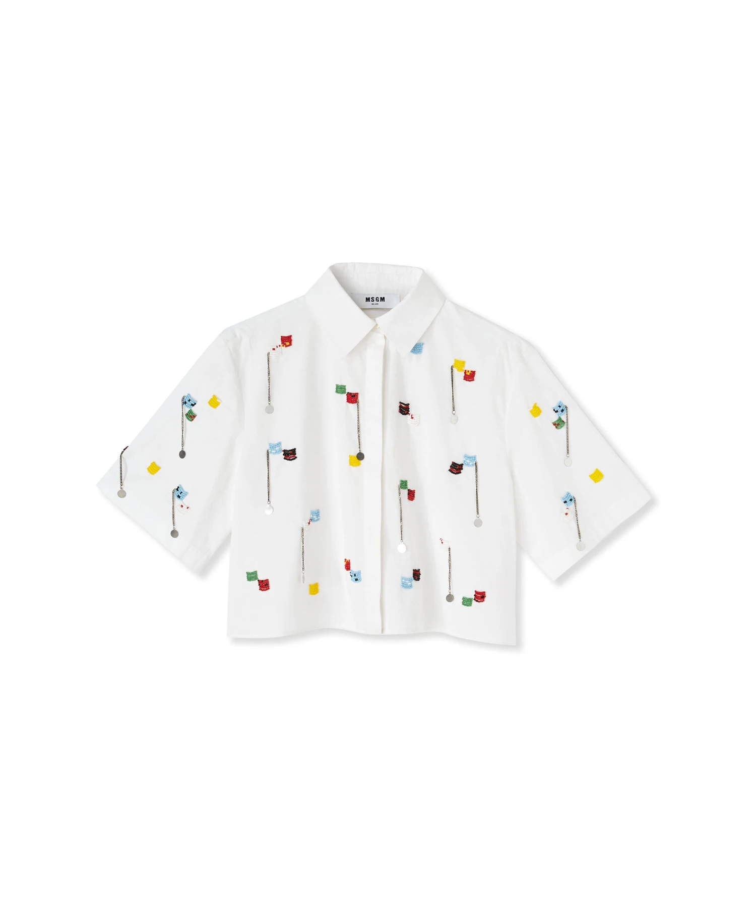 Short Sleeve Crop Shirt With Embroidered Beads