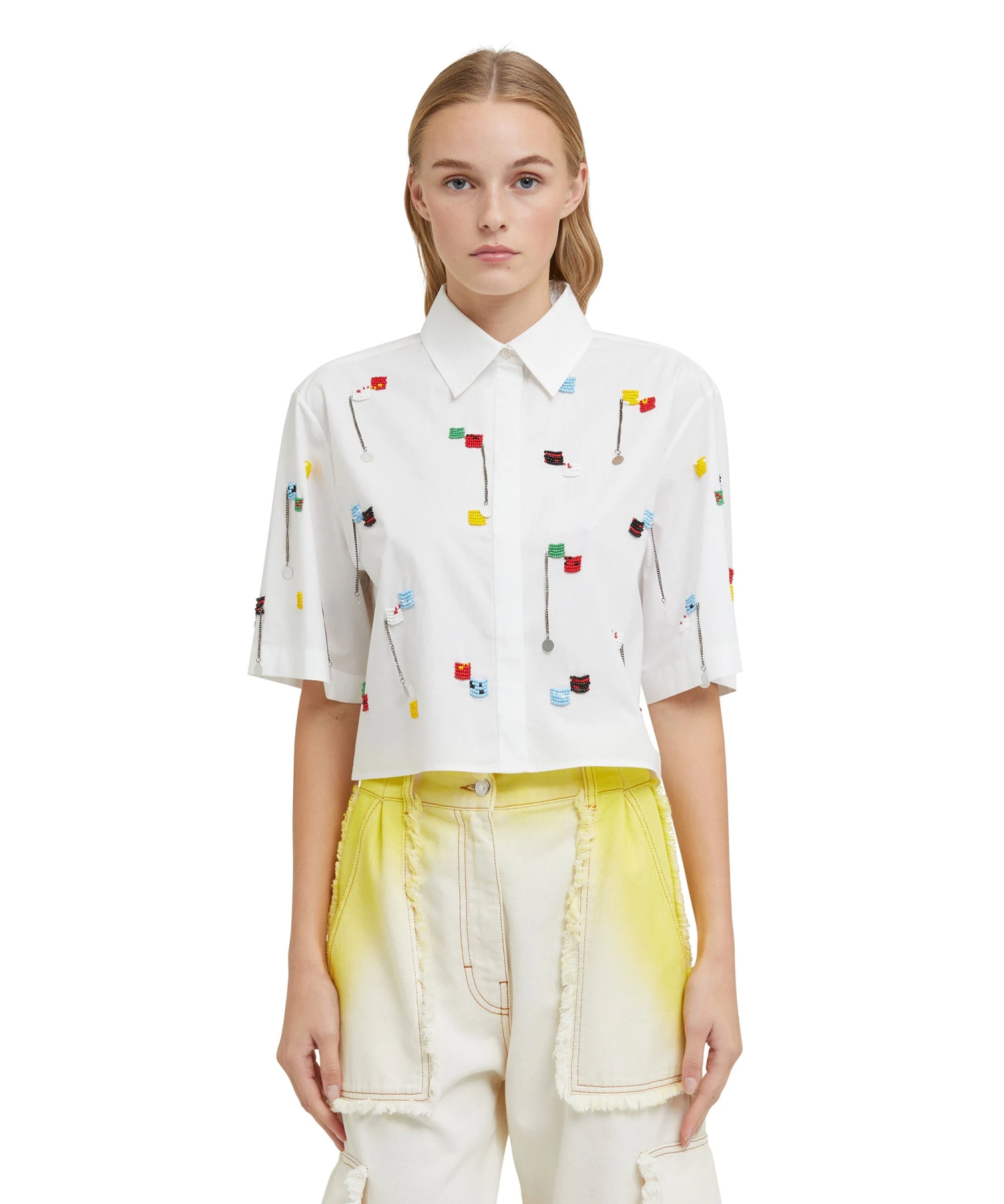Short Sleeve Crop Shirt With Embroidered Beads - Image 2