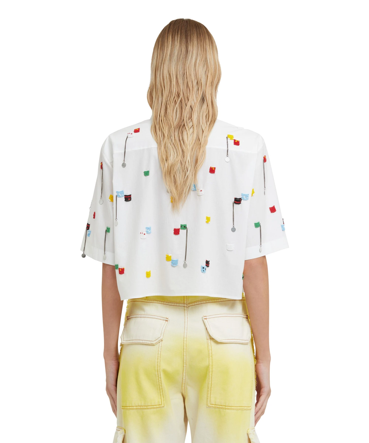 Short Sleeve Crop Shirt With Embroidered Beads - Image 3