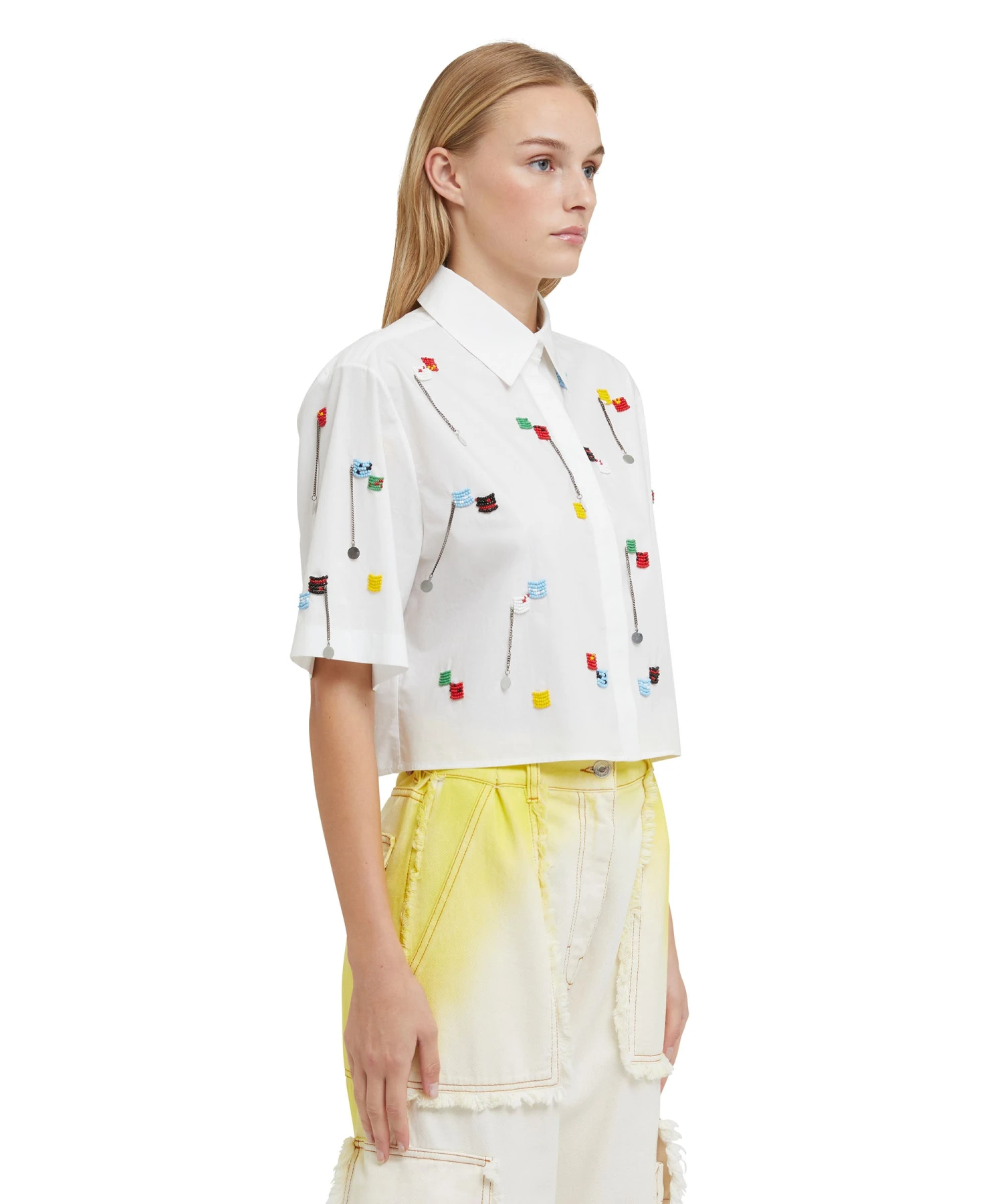 Short Sleeve Crop Shirt With Embroidered Beads - Image 4