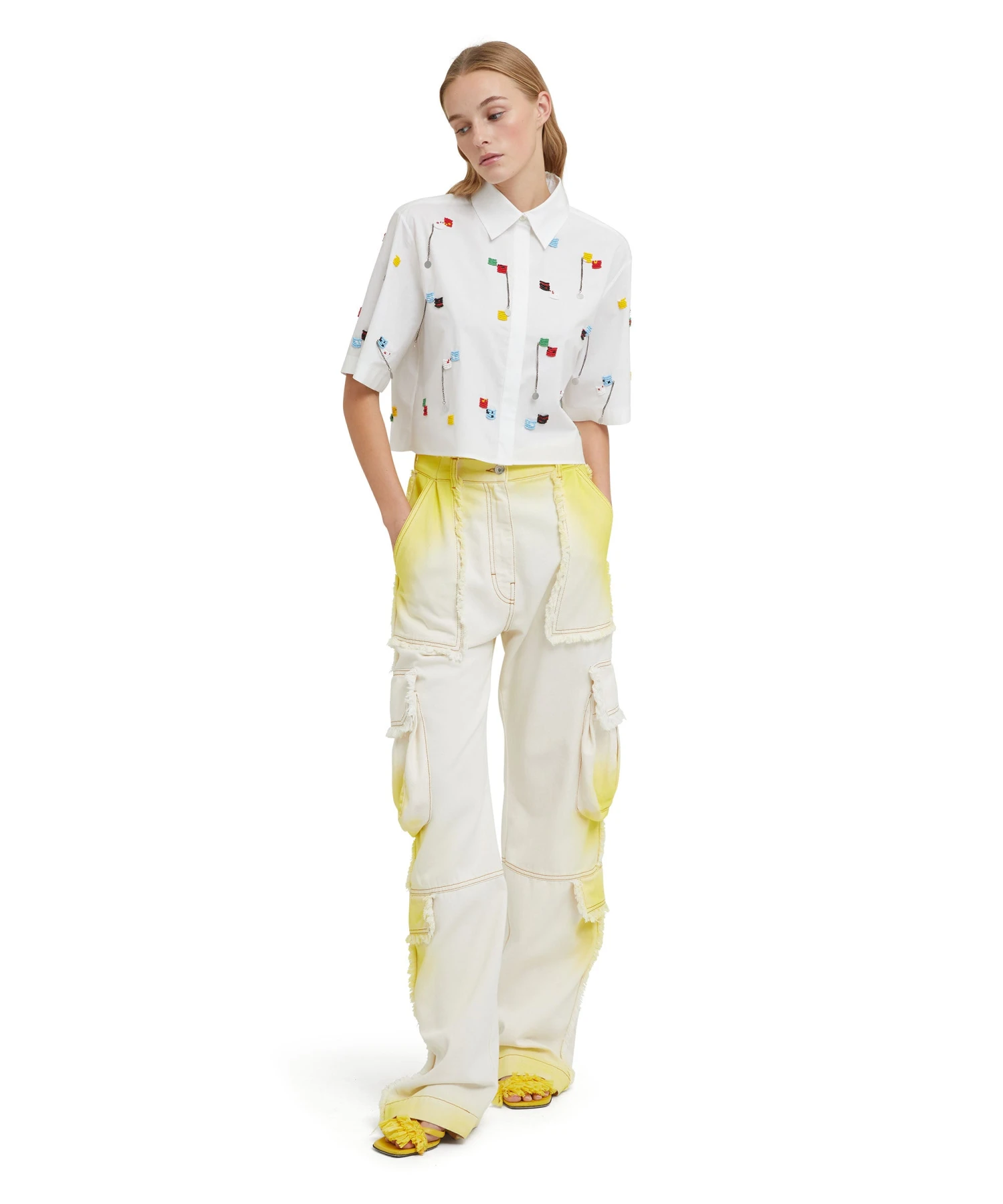 Short Sleeve Crop Shirt With Embroidered Beads - Image 5