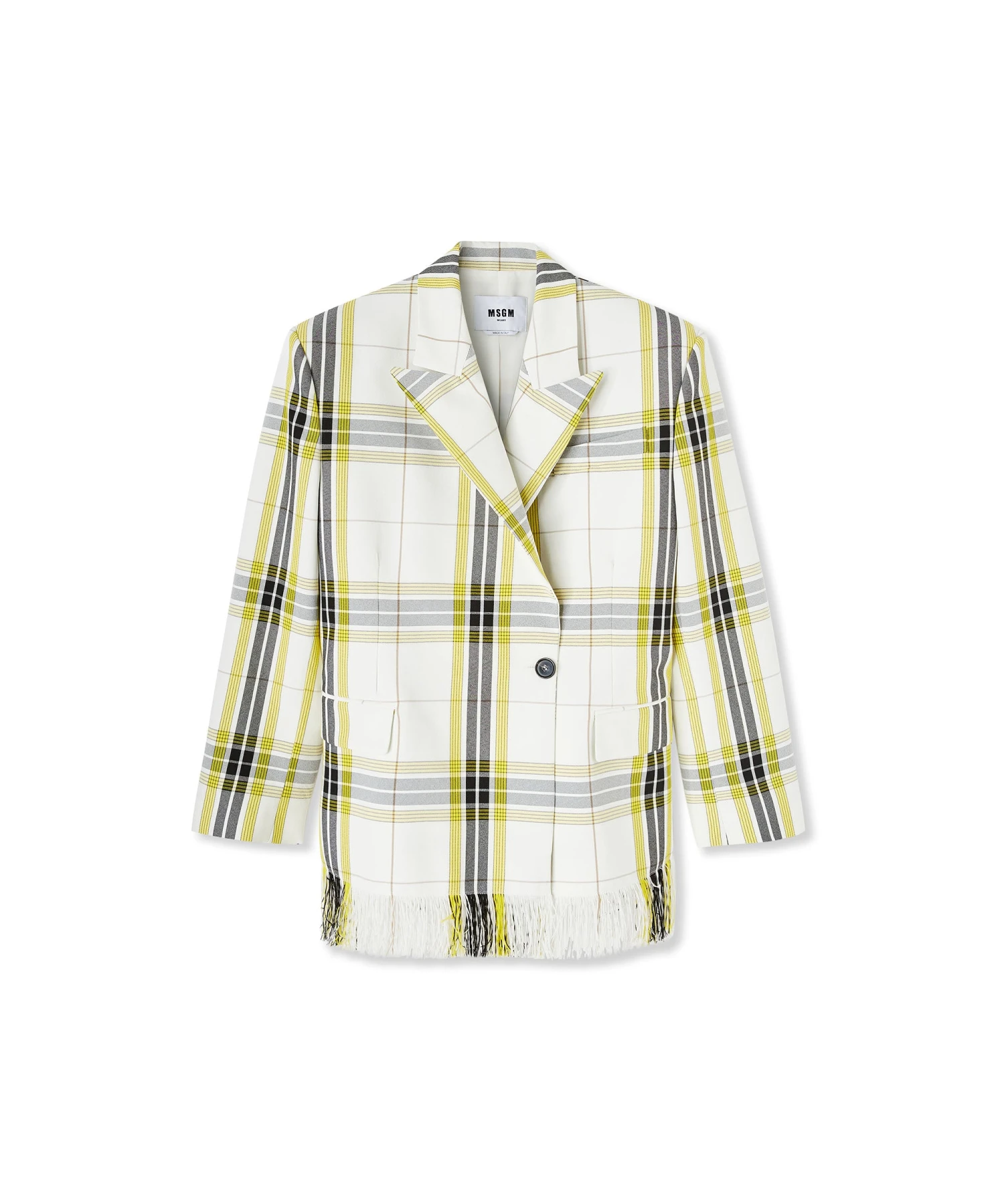 Asymmetrically Buttoned Jacket In Tecno Canvas Check