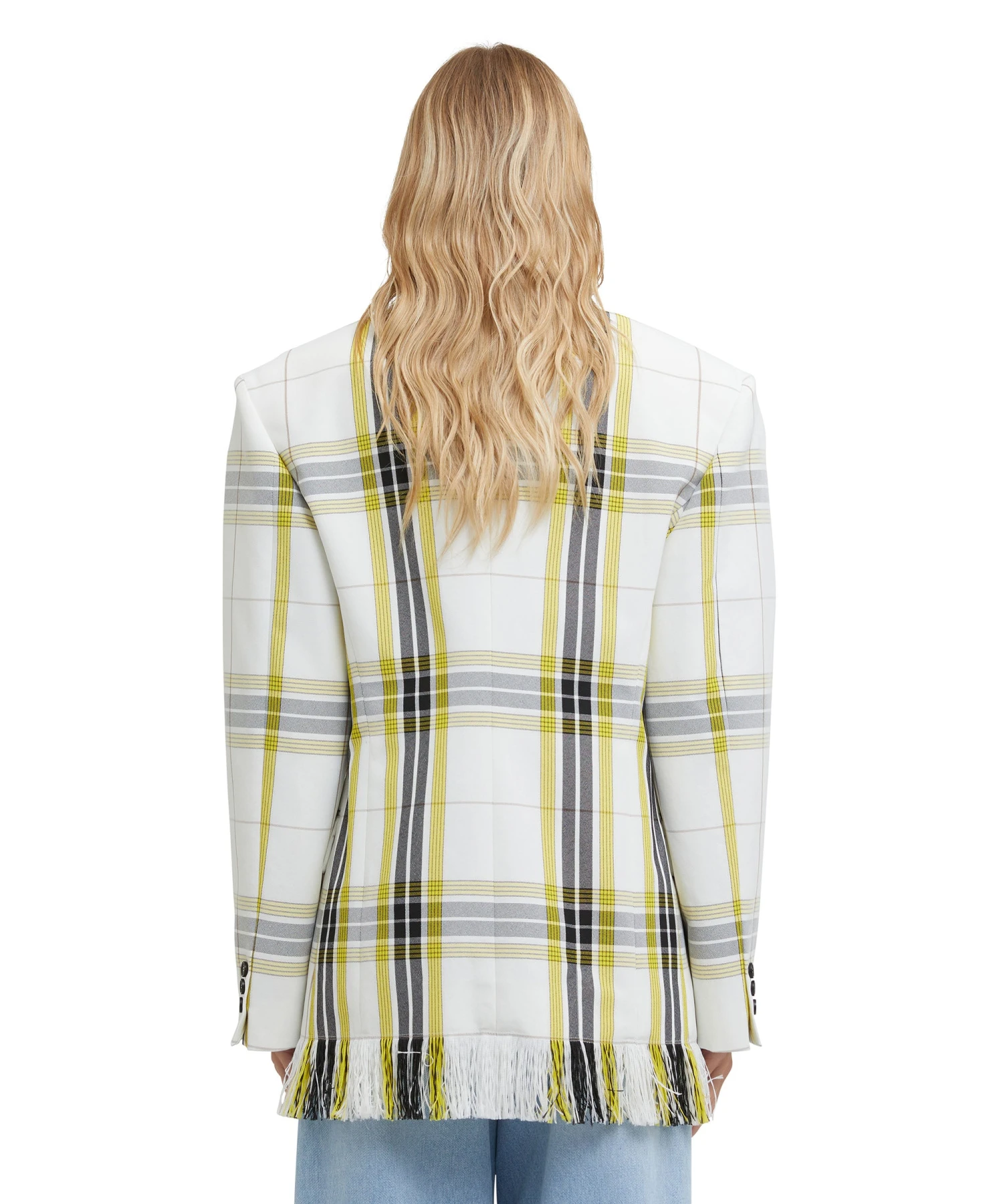 Asymmetrically Buttoned Jacket In Tecno Canvas Check - Image 3