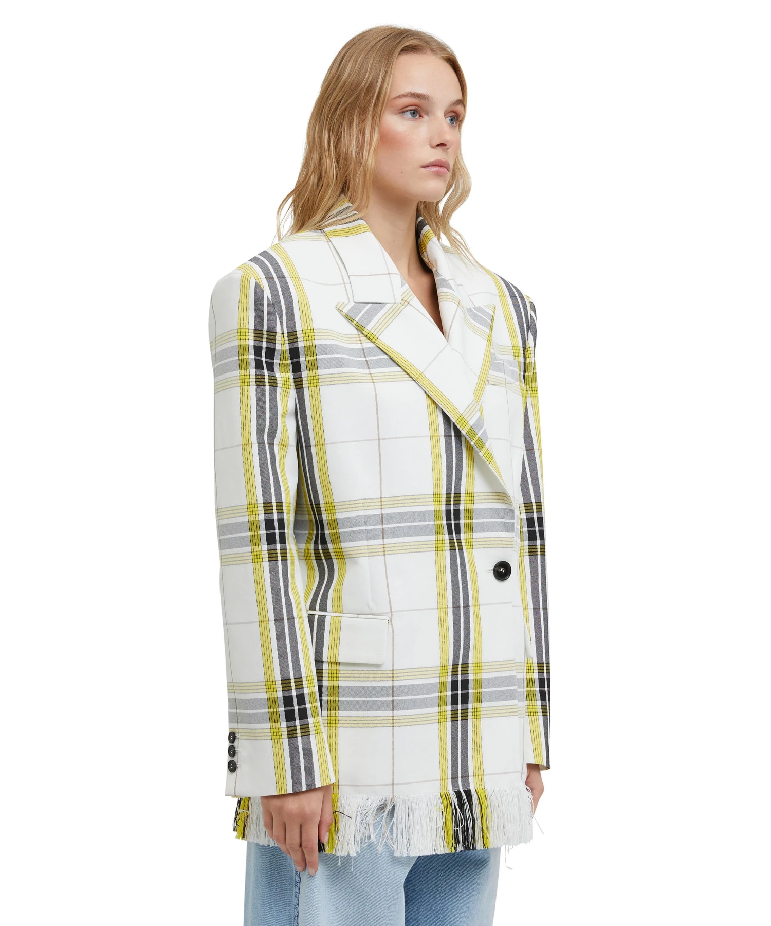 Asymmetrically Buttoned Jacket In Tecno Canvas Check - Image 4