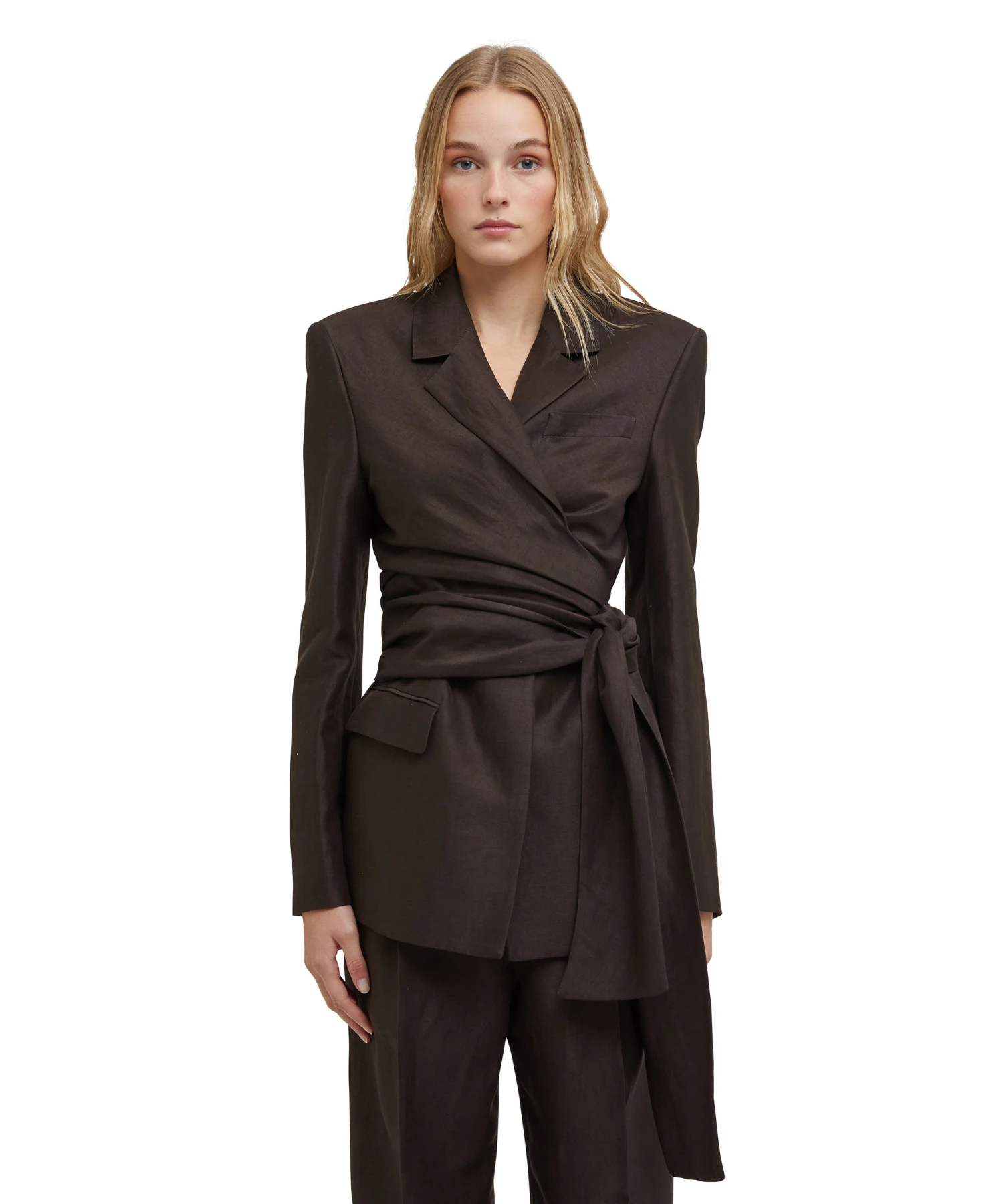 Blended Linen And Viscose Jacket With Sashed Waistline - Image 2