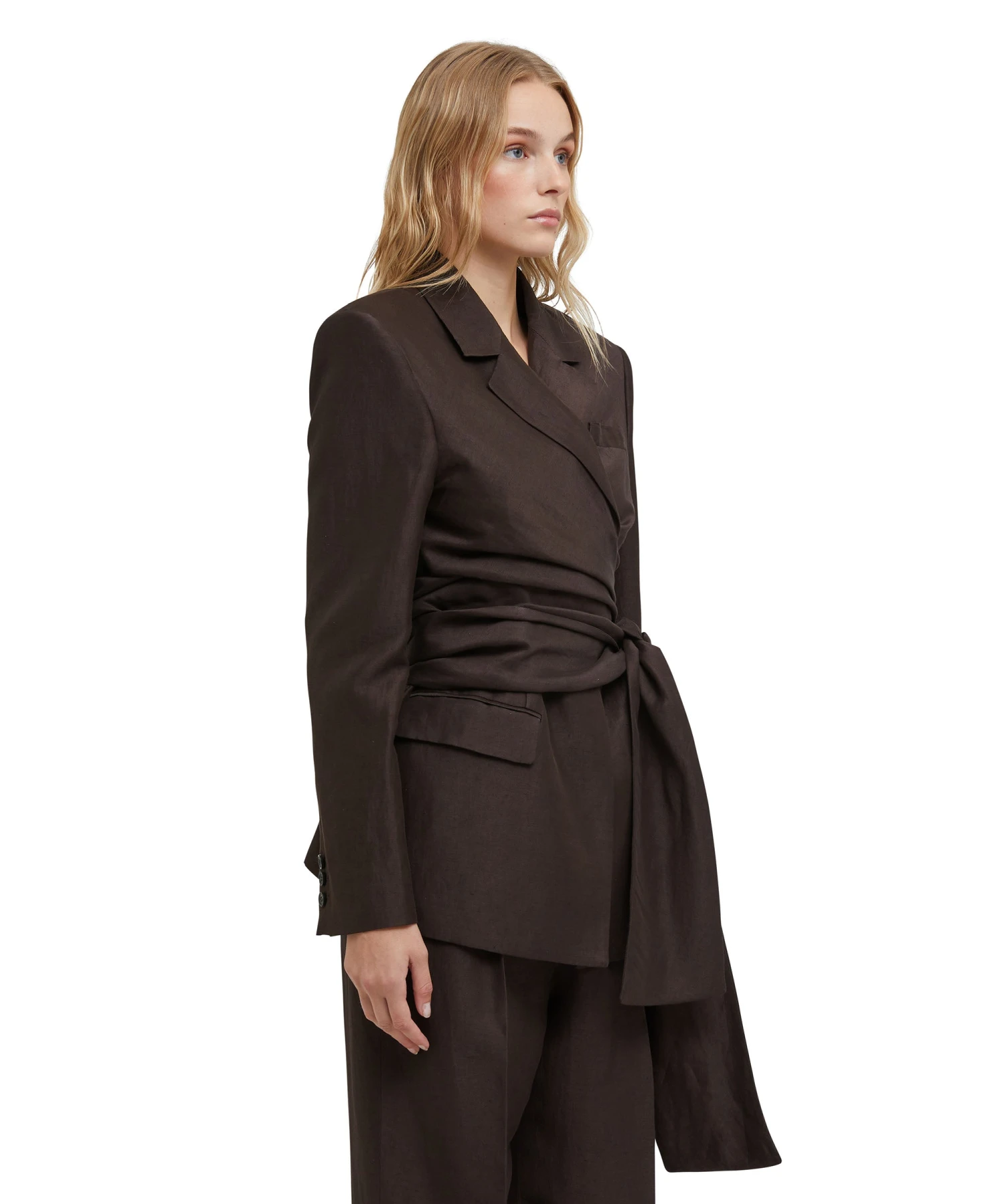 Blended Linen And Viscose Jacket With Sashed Waistline - Image 4