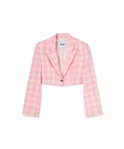 Check Viscose Crepe Crop Jacket