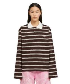 Patchwork Striped Jersey Polo Shirt