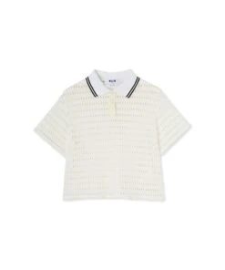Cotton Mesh Polo Shirt With Knitted Collar