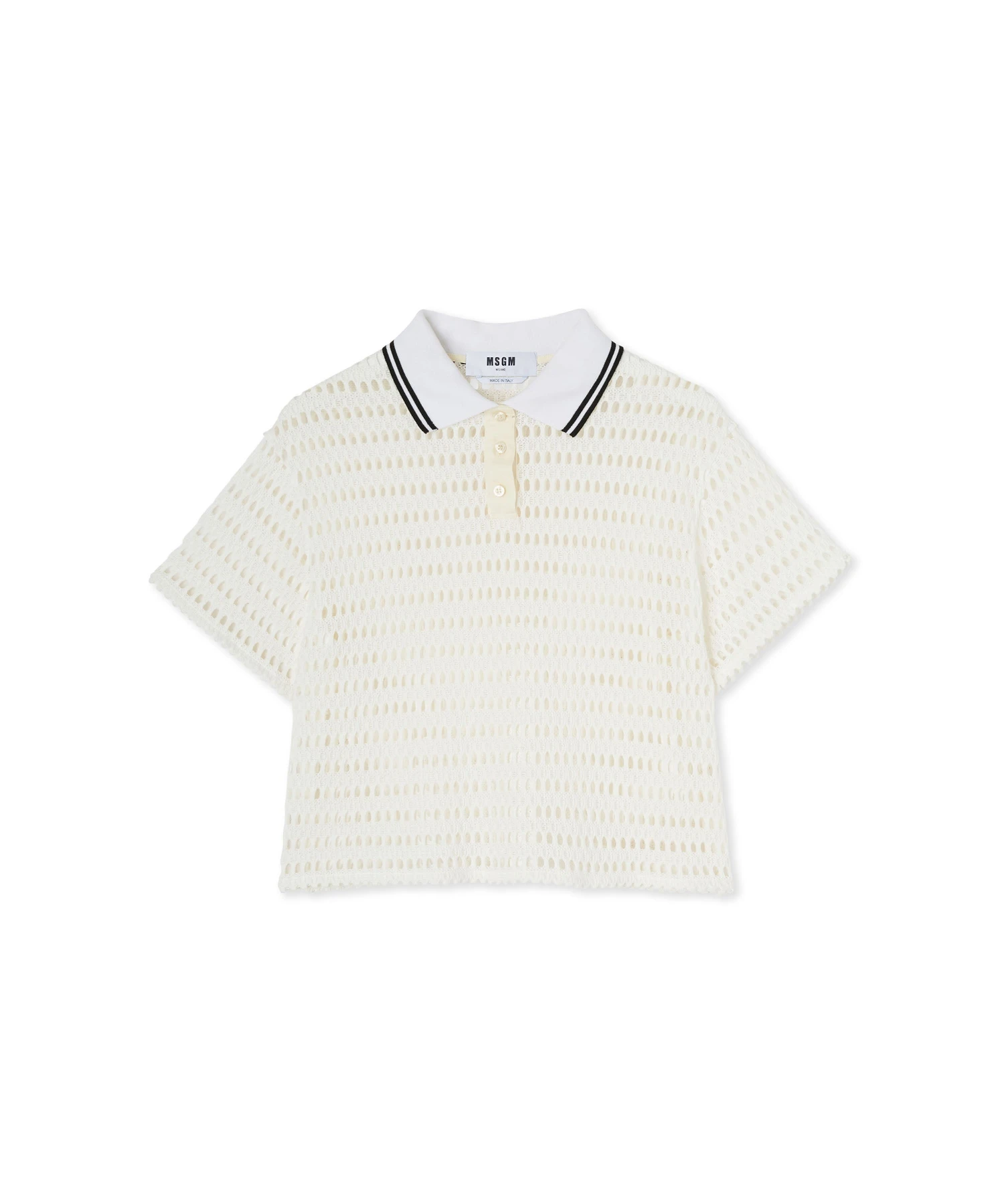 Cotton Mesh Polo Shirt With Knitted Collar