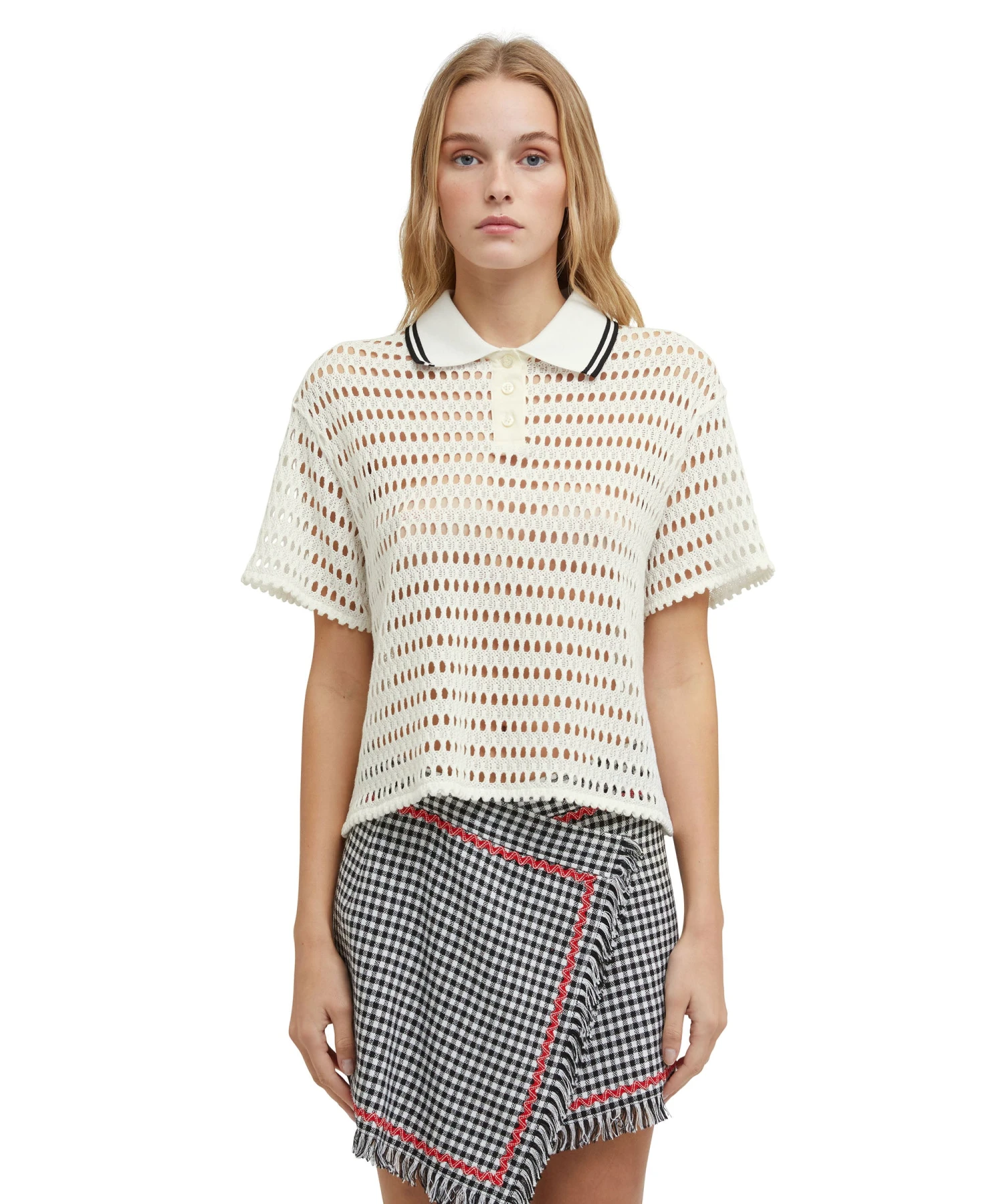 Cotton Mesh Polo Shirt With Knitted Collar - Image 2