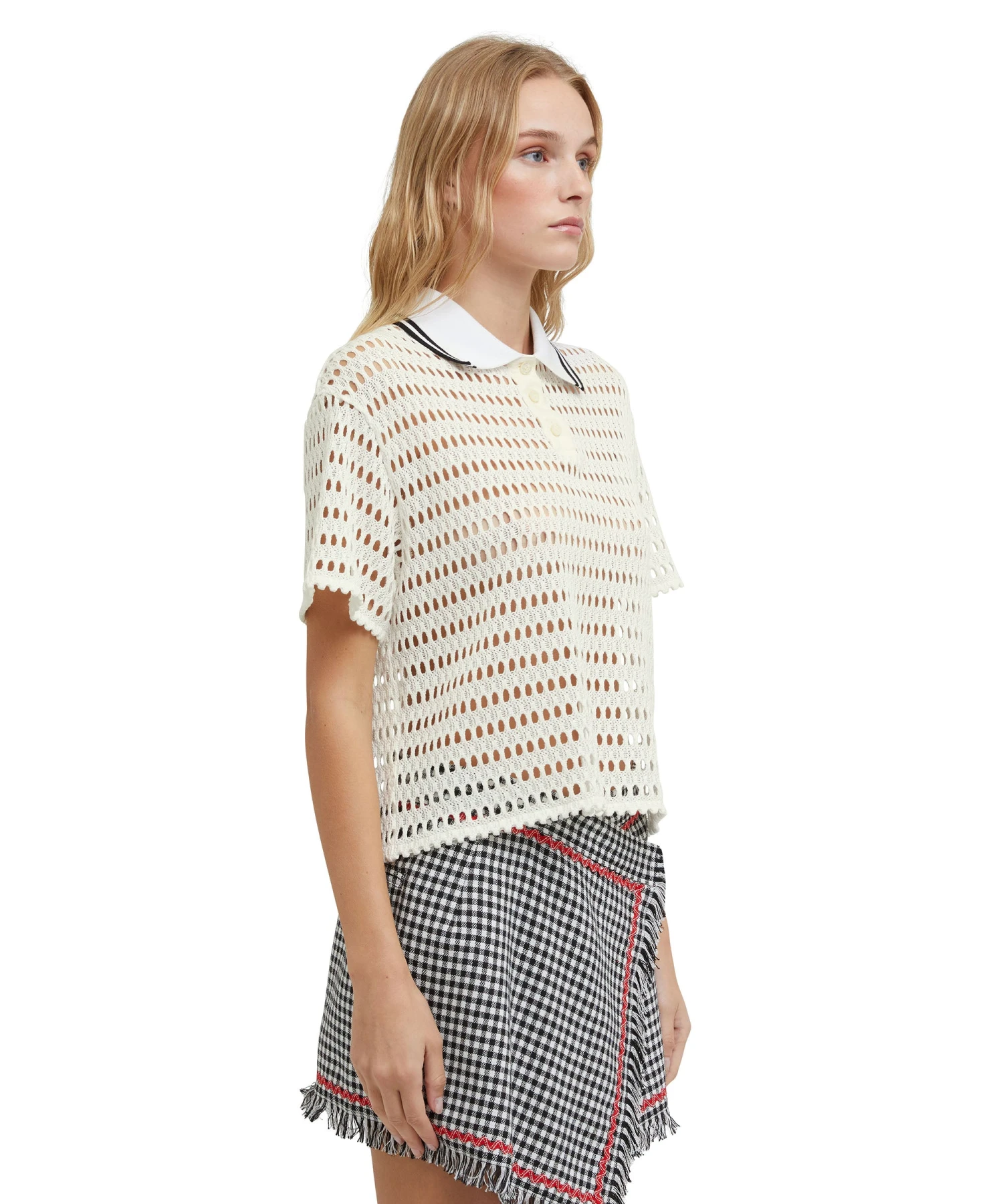 Cotton Mesh Polo Shirt With Knitted Collar - Image 4