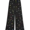 Stretch Cotton Gabardine Roomy Pants With Embroidered Beads