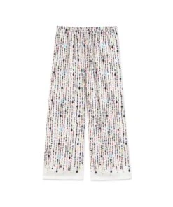 Fluid Fabric Pants With Beaded Print