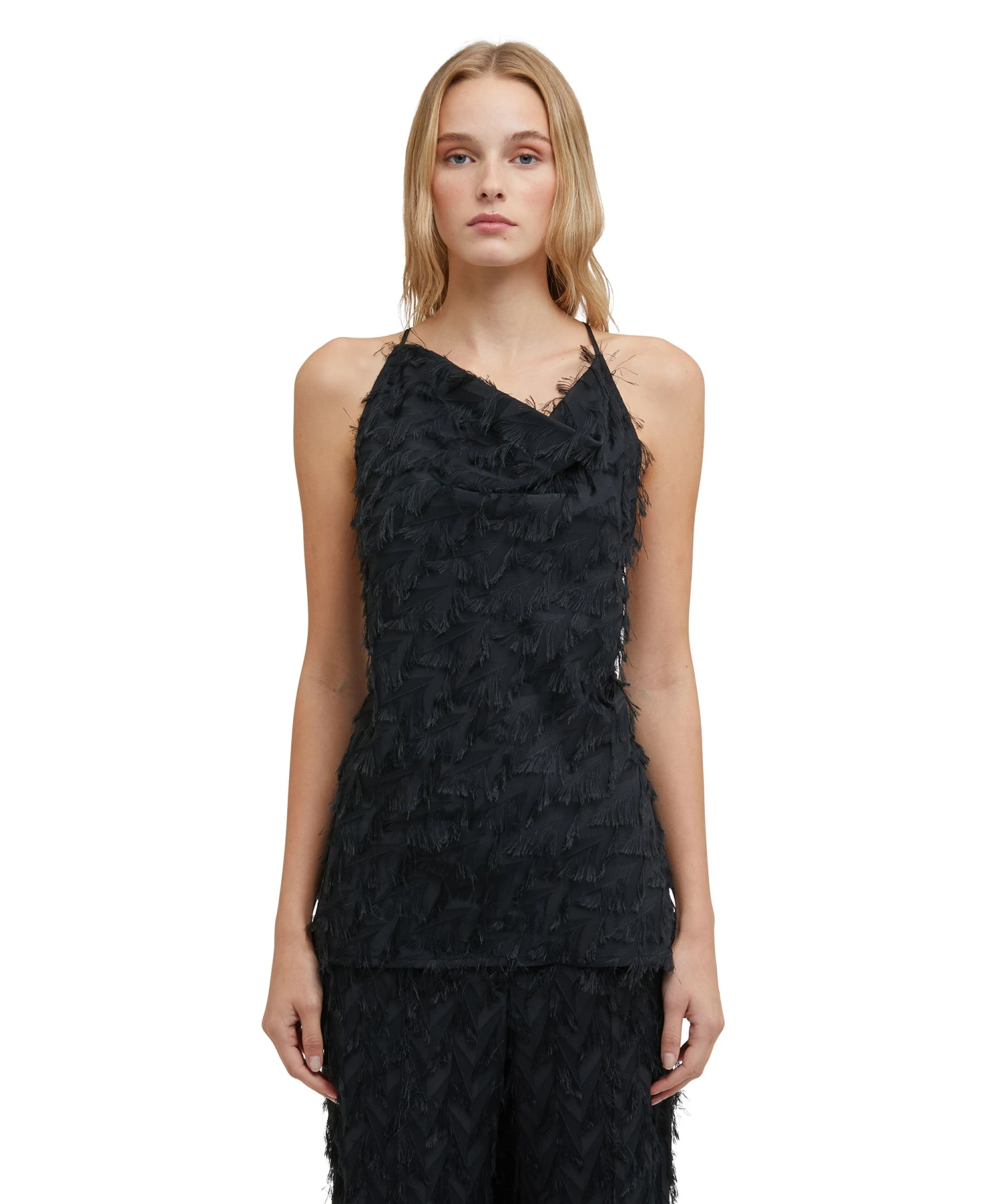 Viscose Fil Coupè Fluid Fabric Top With Shoulder Straps And Cowl Neckline - Image 2