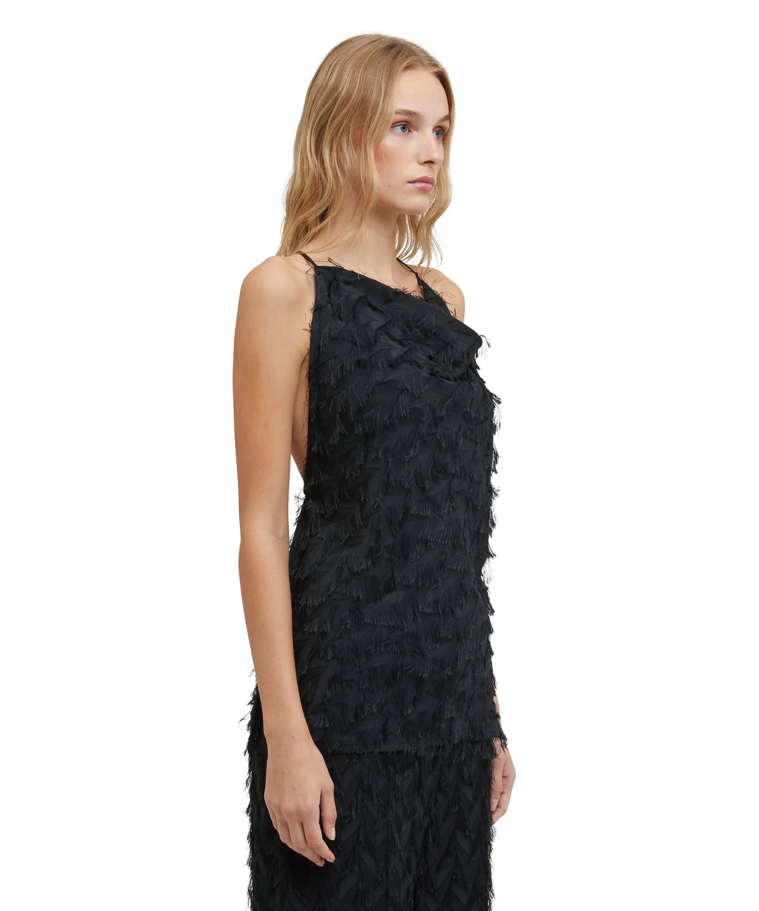 Viscose Fil Coupè Fluid Fabric Top With Shoulder Straps And Cowl Neckline - Image 4