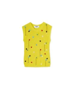 English Cotton Ribbed Shirt Sleeveless Top With Embroidered Beads