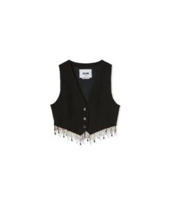 Blended Linen Vest With Embroidered Beads